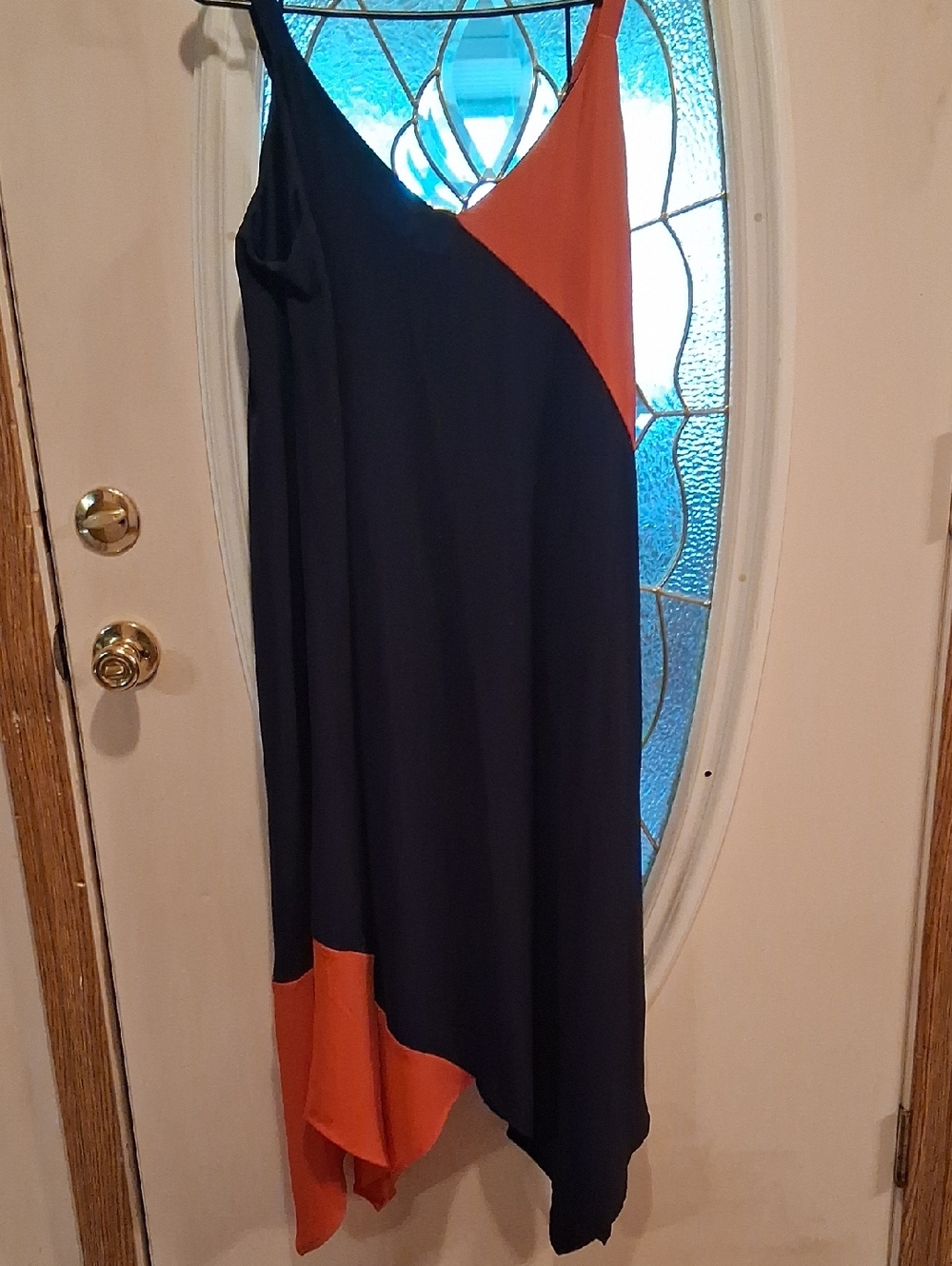 madison leigh Navy and Rust Colorblock Asymmetric Slip Dress